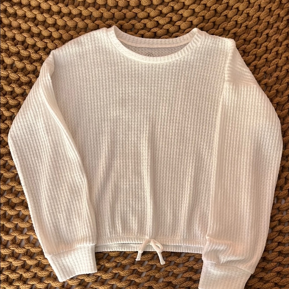 White Waffle Knit Long Sleeve Top